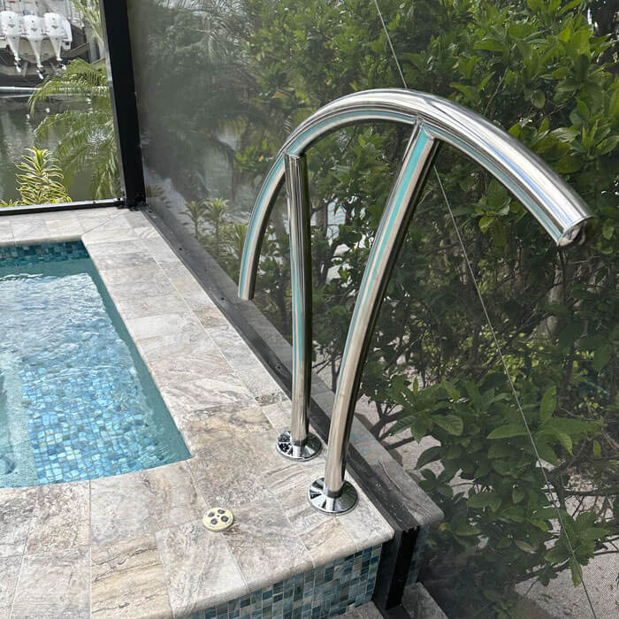 pool handle in enclosed backyard